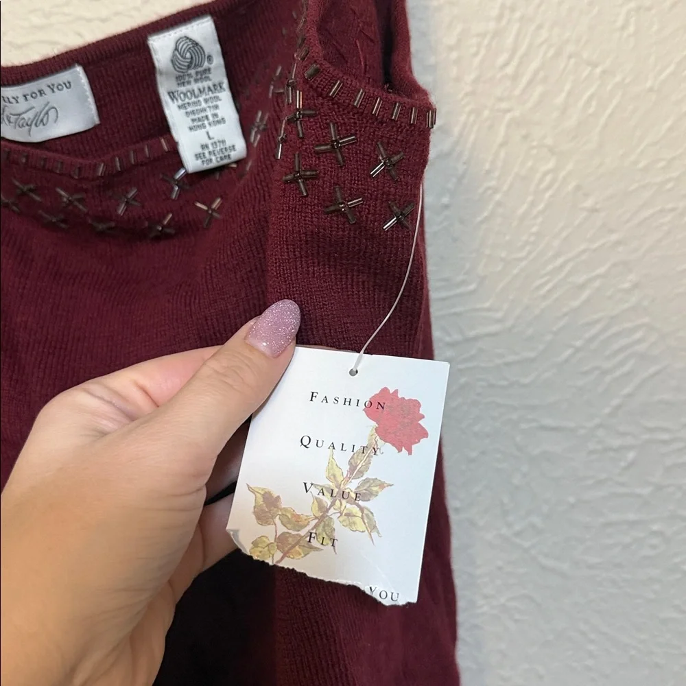 NWT Lord & Taylor Wool Burgundy Camisole Sequin Top - Picture 3 of 4